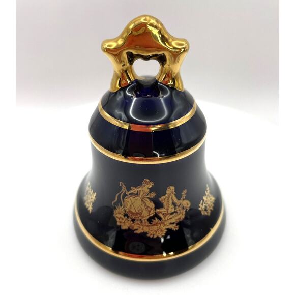 Limoges Castel France Porcelain Bell, Cobalt Blue and 22K Gold, Made in France - Picture 2 of 10